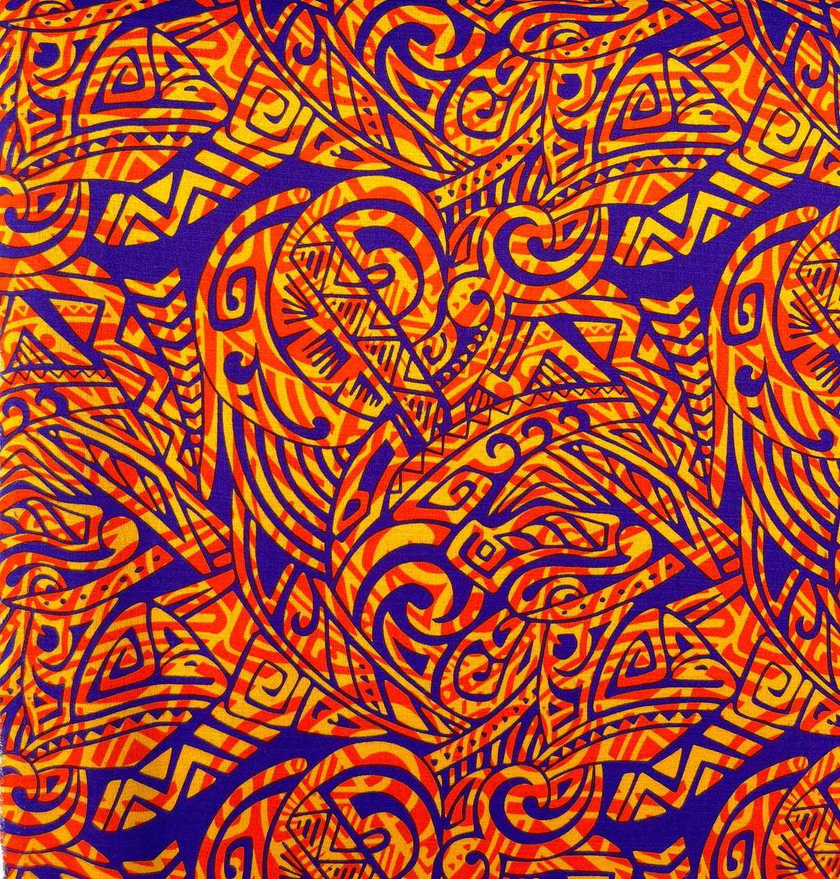 Traditional Polynesian Tattoo Swirl Design Cotton Light Barkcloth Fabric - Jet Black Tribal Print, 36" X 45" (1 Yard)