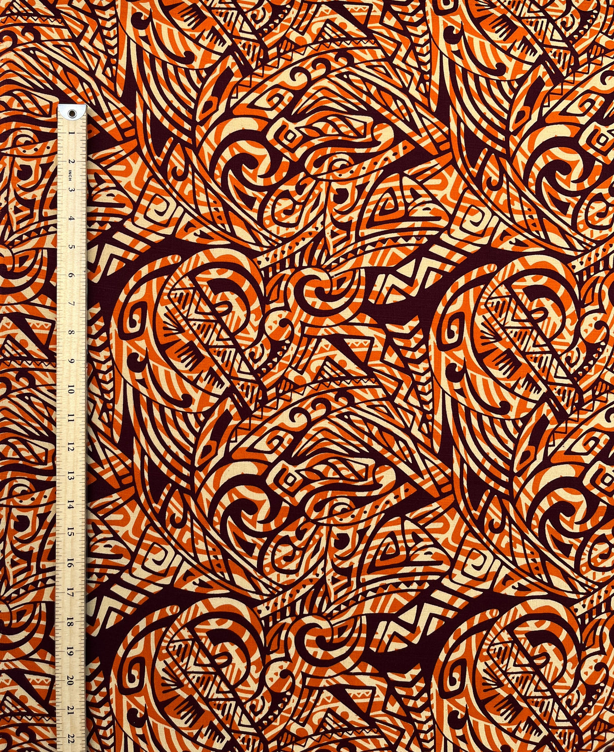 Traditional Polynesian Tattoo Swirl Design Cotton Light Barkcloth Fabric - Jet Black Tribal Print, 36" X 45" (1 Yard)