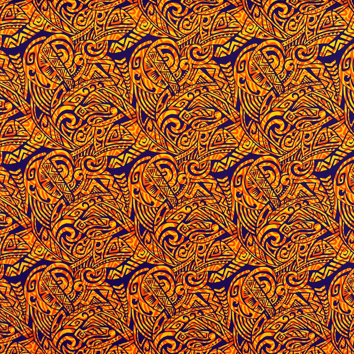 Traditional Polynesian Tattoo Swirl Design Cotton Light Barkcloth Fabric - Jet Black Tribal Swirl, 36" X 45" (1 Yard)