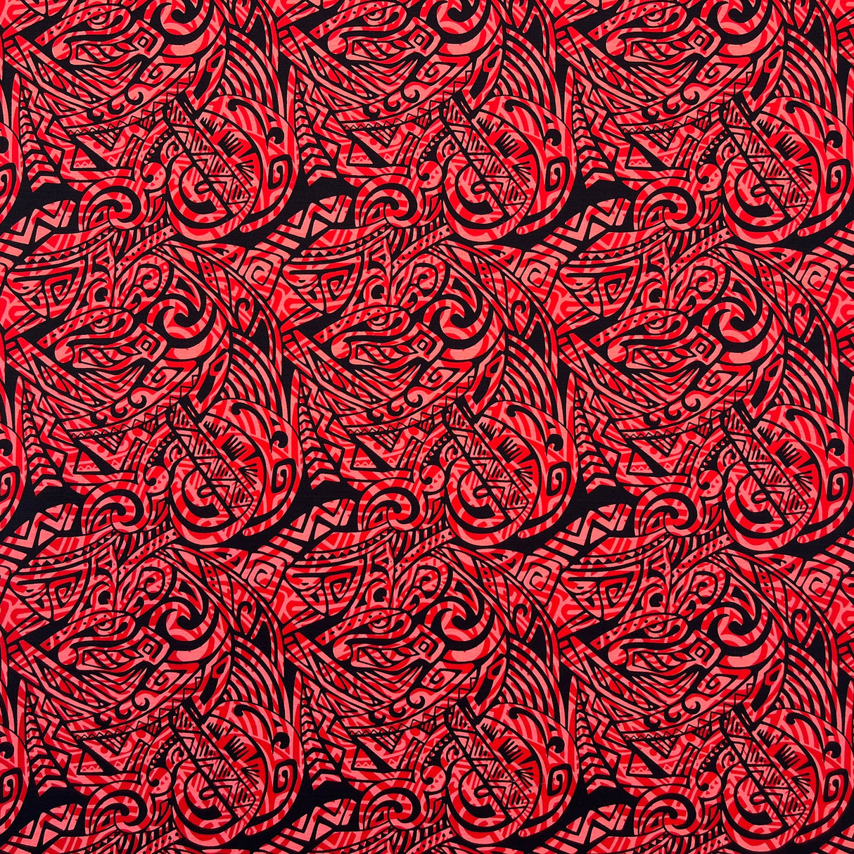 Traditional Polynesian Tattoo Swirl Design Cotton Light Barkcloth Fabric - Jet Black Tribal Print, 36" X 45" (1 Yard)