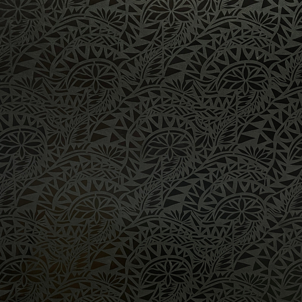 Traditional Polynesian Tattoo Water Lily Design Polyester Foil Fabric - Yellow/ Green, Black/Black, White/Silver, Black & Gold, 36" X 60" (1 Yard)