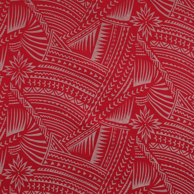 Traditional Polynesian Tattoo With Flower Flocking Polyester Fabric - Tribal Tattoo Print, 60" Width (1 Yard)