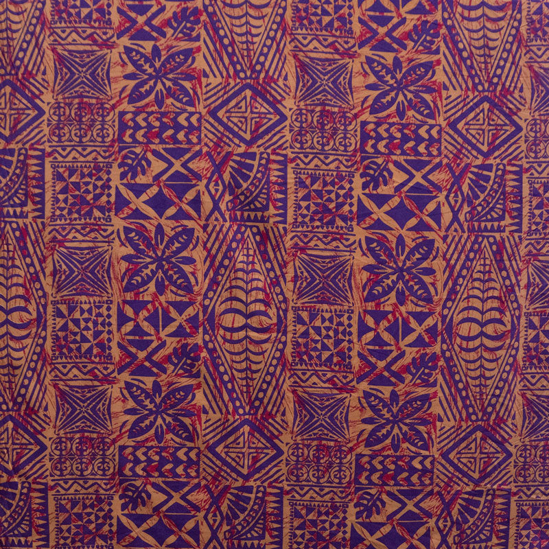 Traditional Tongan Geometric Design Peachskin Fabric - Gray, Black, Green, Khaki, Blue, Purple, 45" Width (1 Yard)