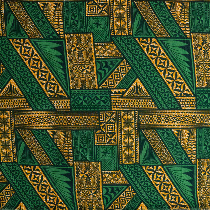 Traditional Tongan Geometric Design Peachskin Fabric - Rust/Turquoise, Red/Yellow, Turquoise/Green, Green/Yellow, Fuchsia/Blue, 36" X 45" (1 Yard)