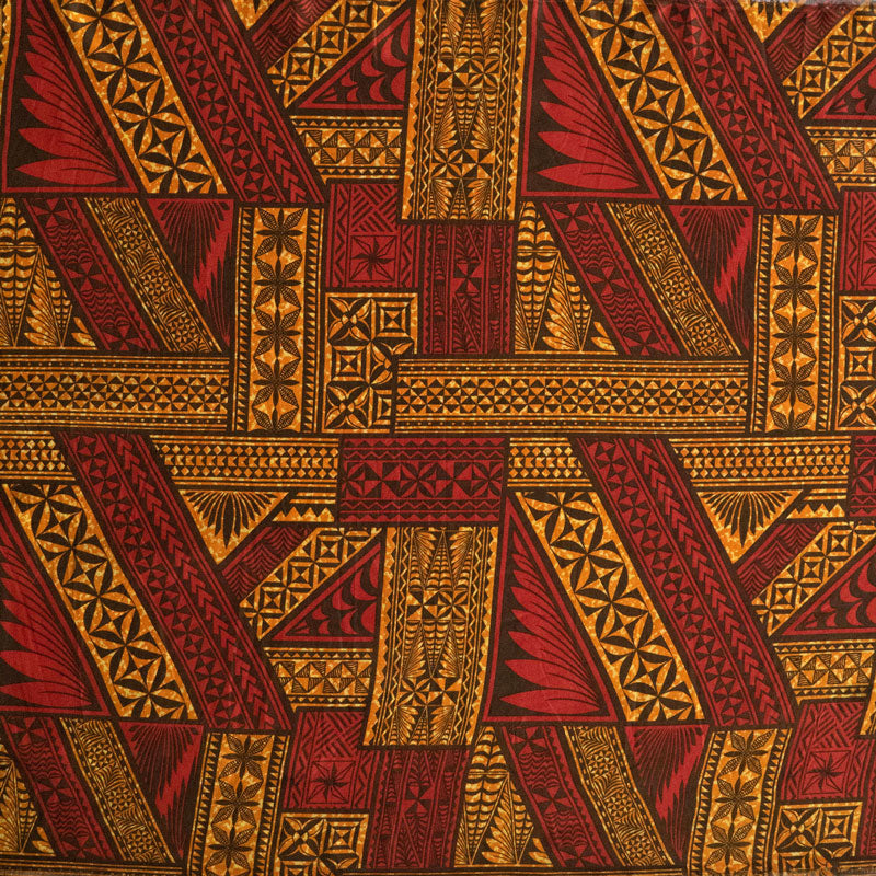 Traditional Tongan Geometric Design Peachskin Fabric - Rust/Turquoise, Red/Yellow, Turquoise/Green, Green/Yellow, Fuchsia/Blue, 36" X 45" (1 Yard)