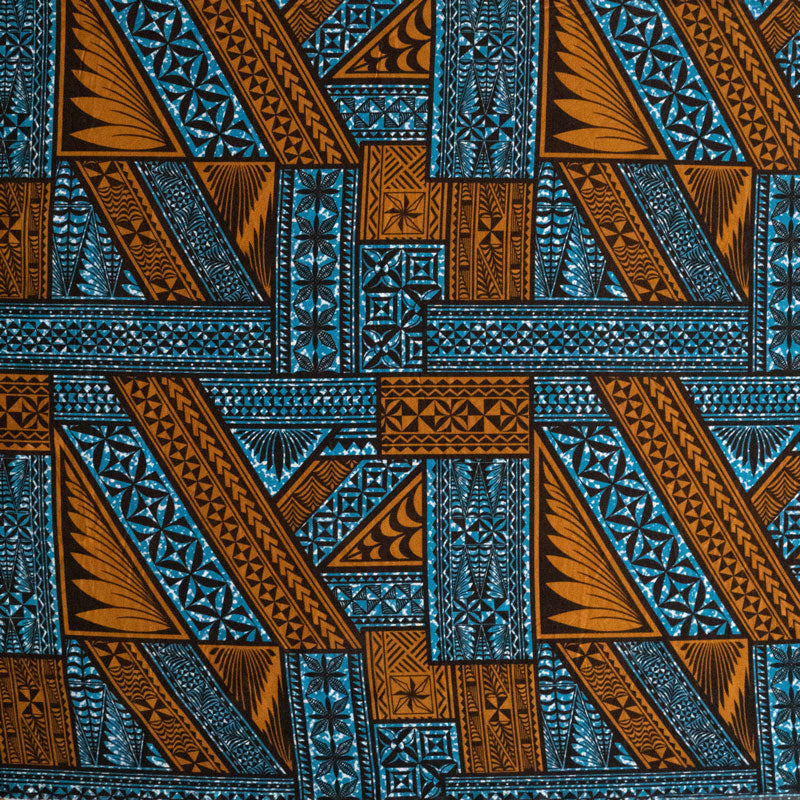 Traditional Tongan Geometric Design Peachskin Fabric - Rust/Turquoise, Red/Yellow, Turquoise/Green, Green/Yellow, Fuchsia/Blue, 36" X 45" (1 Yard)