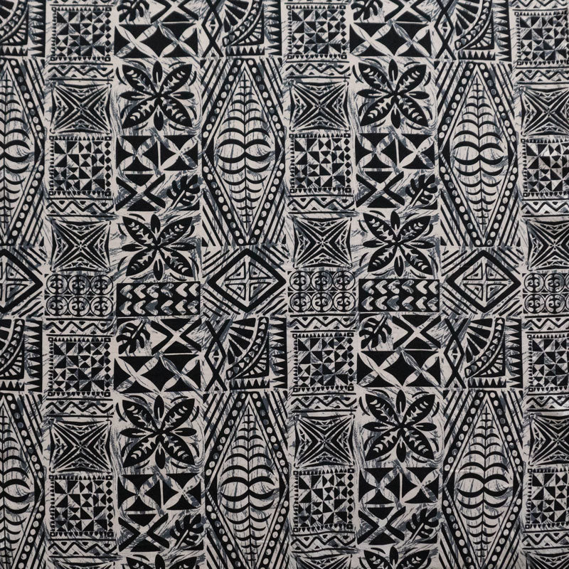 Traditional Tongan Geometric Design Peachskin Fabric - Gray, Black, Green, Khaki, Blue, Purple, 45" Width (1 Yard)
