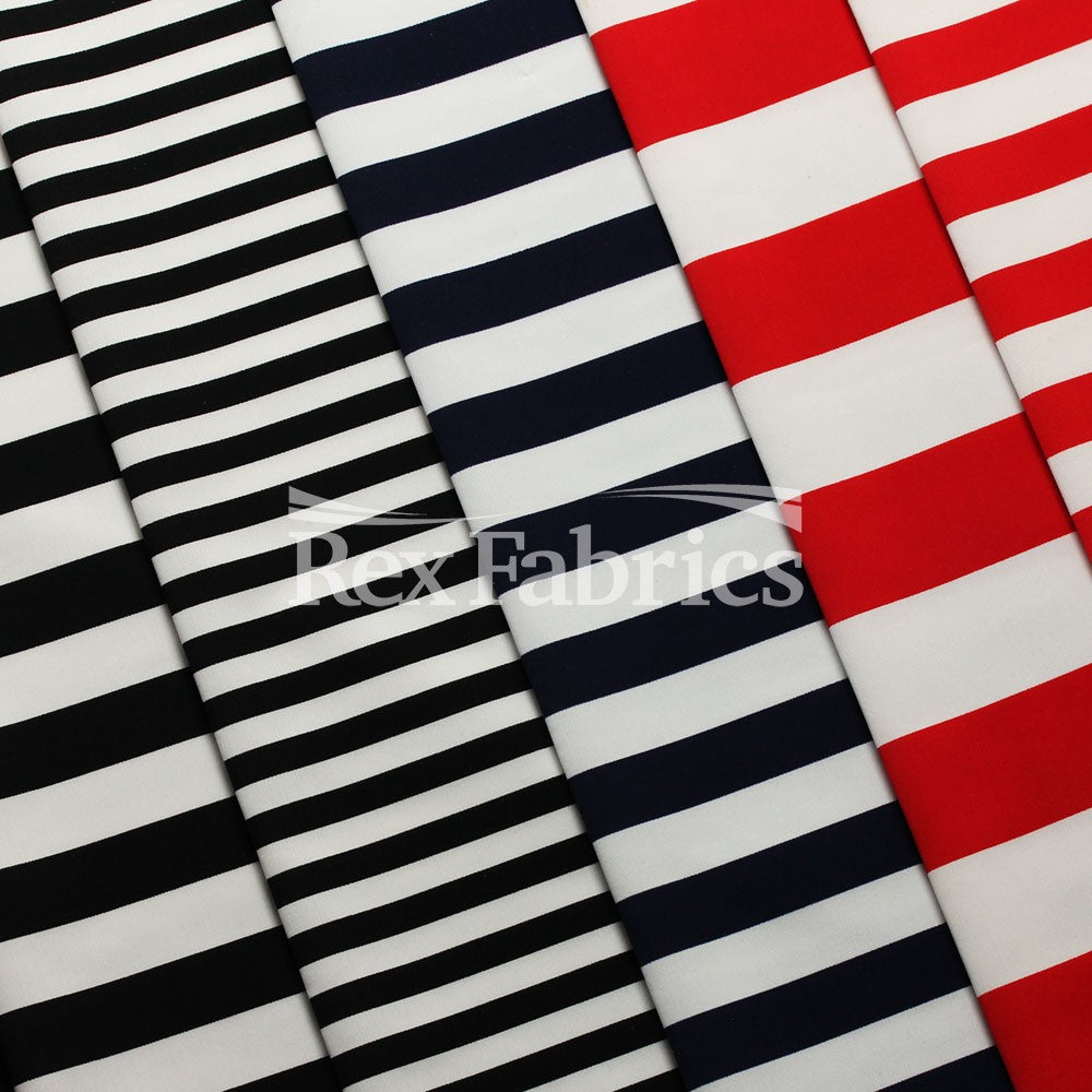 EZ Tricot Stripes Nylon Spandex Tricot Fabric - Red/White, Navy/White, Black/White Striped Print, 58/60" Width (1 Yard)