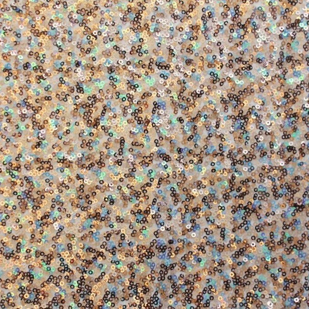 Trifecta Stretch Spandex Sequin Fabric - Ivory/Gold/Blue Opal, 50" Width (1 Yard)