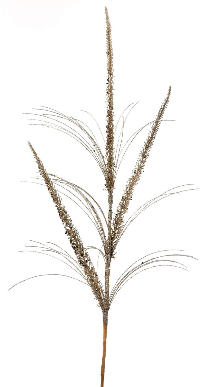 34 Inch Champagne Glitter Triple Spike Grass Spray