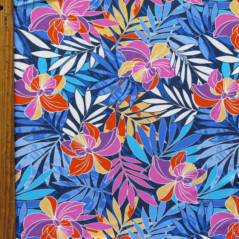 Swim Knit Tropical Leaves Nylon Spandex 4-Way Stretch