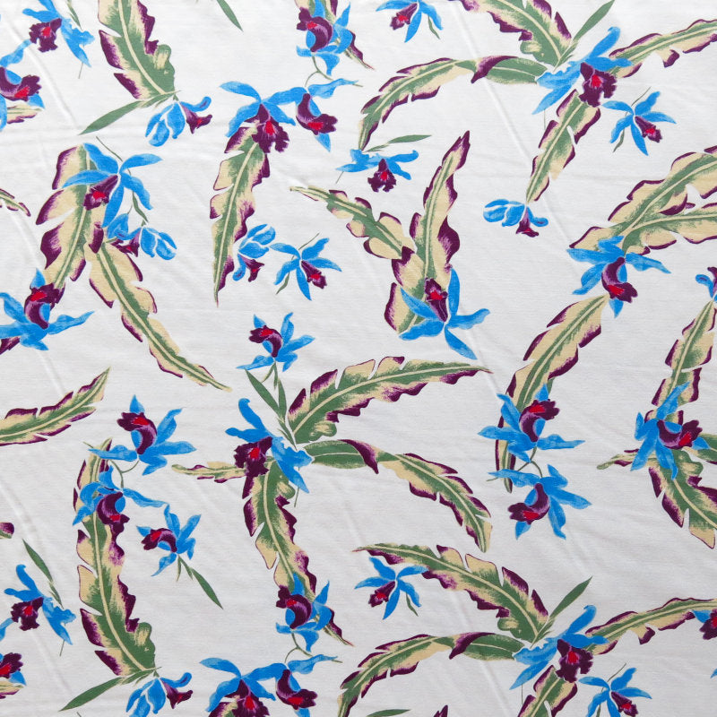 Swim Knit Tropical Orchid on Ivory Nylon Spandex