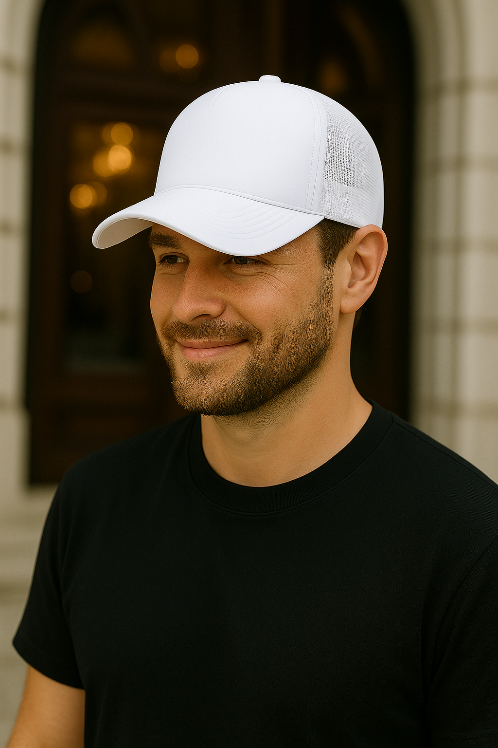 Trucker Hats Caps Fabric - White, Adjustable Size (1 Unit)