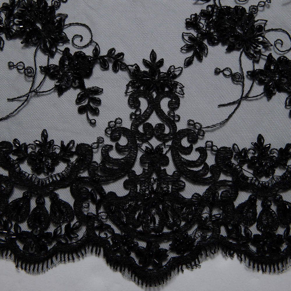 1 Yard Tulle Lace Fabric Embroidered Romantic Floral Pattern Polyester 52/54" Wide