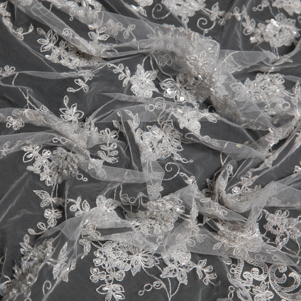 1 Yard Tulle Lace Fabric Embroidered Romantic Floral Pattern Polyester 52/54" Wide