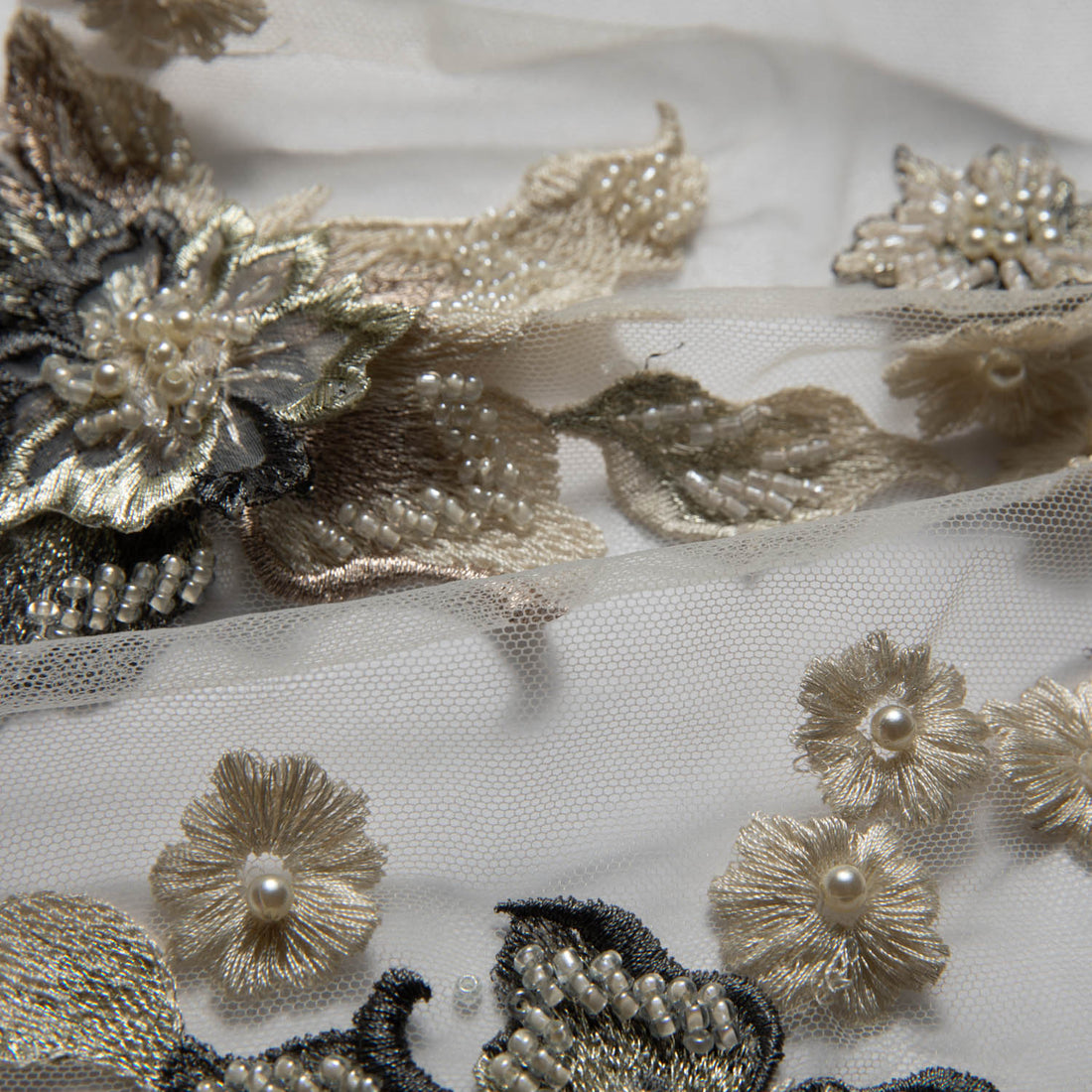 1 Yard 52" Wide Tulle Lace Fabric with 3D Floral Applique Embroidery Bridal & Costume Fabric