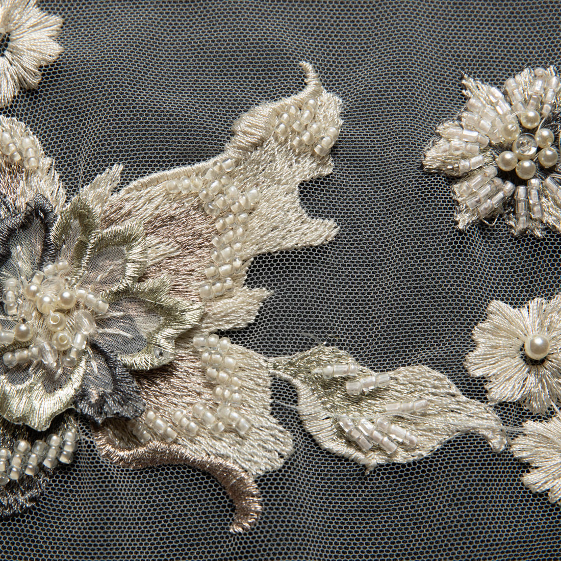 1 Yard 52" Wide Tulle Lace Fabric with 3D Floral Applique Embroidery Bridal & Costume Fabric