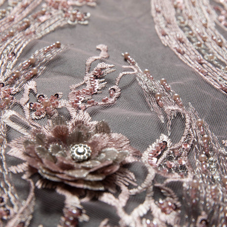 1 Yard Tulle Lace Fabric with Beautiful 3D Floral Embroidery, 52" Wide