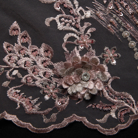 1 Yard Tulle Lace Fabric with Beautiful 3D Floral Embroidery, 52" Wide