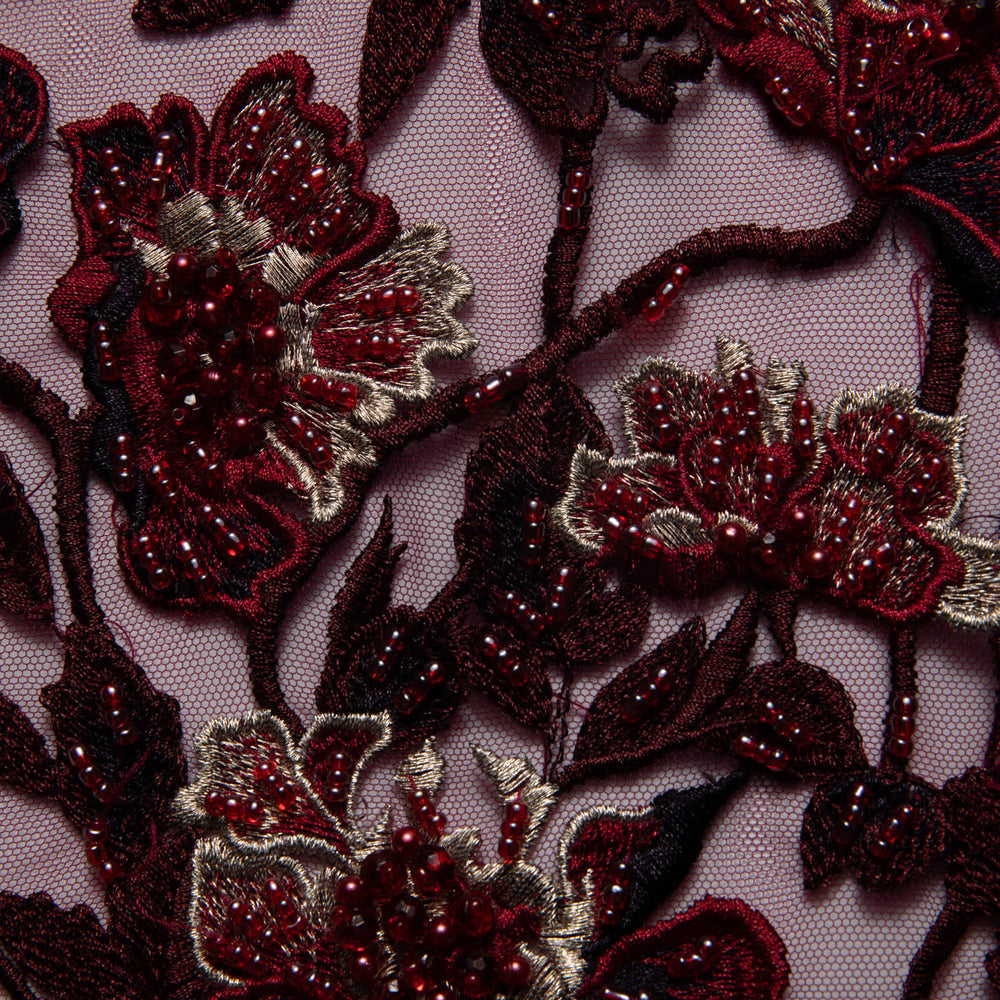 1 Yard Tulle Lace Fabric Embroidered Applique 3D Floral Design Elegant Style 52" Wide