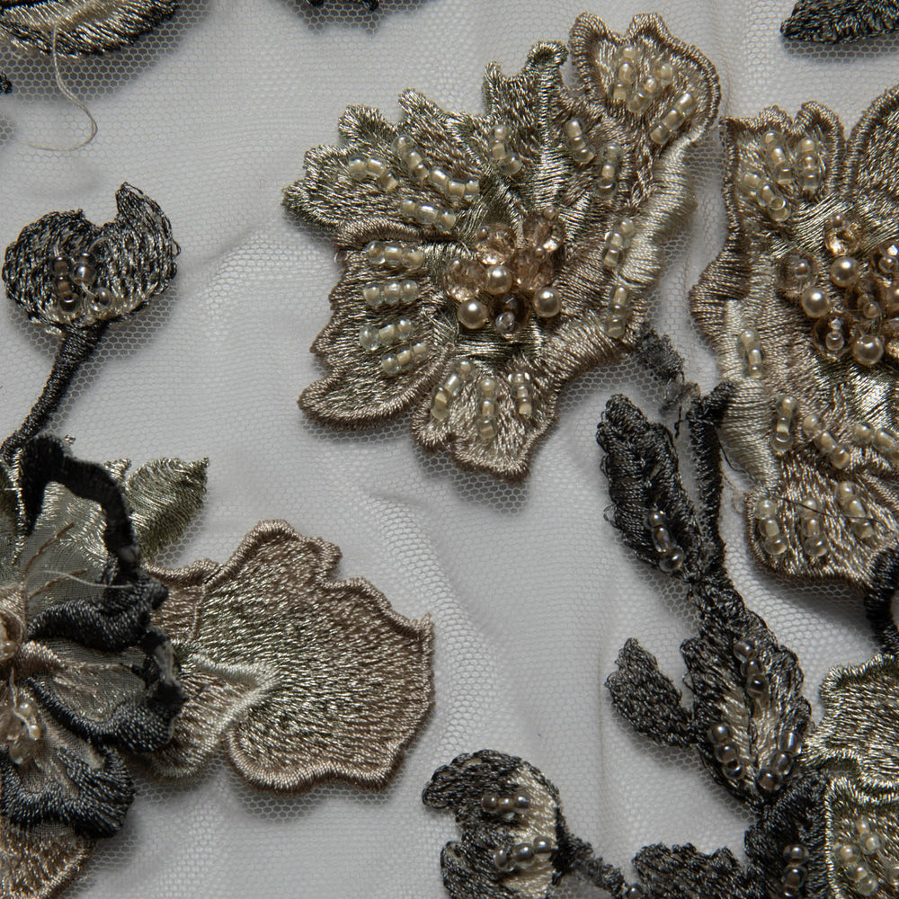 1 Yard Tulle Lace Fabric Embroidered Applique 3D Floral Design Elegant Style 52" Wide