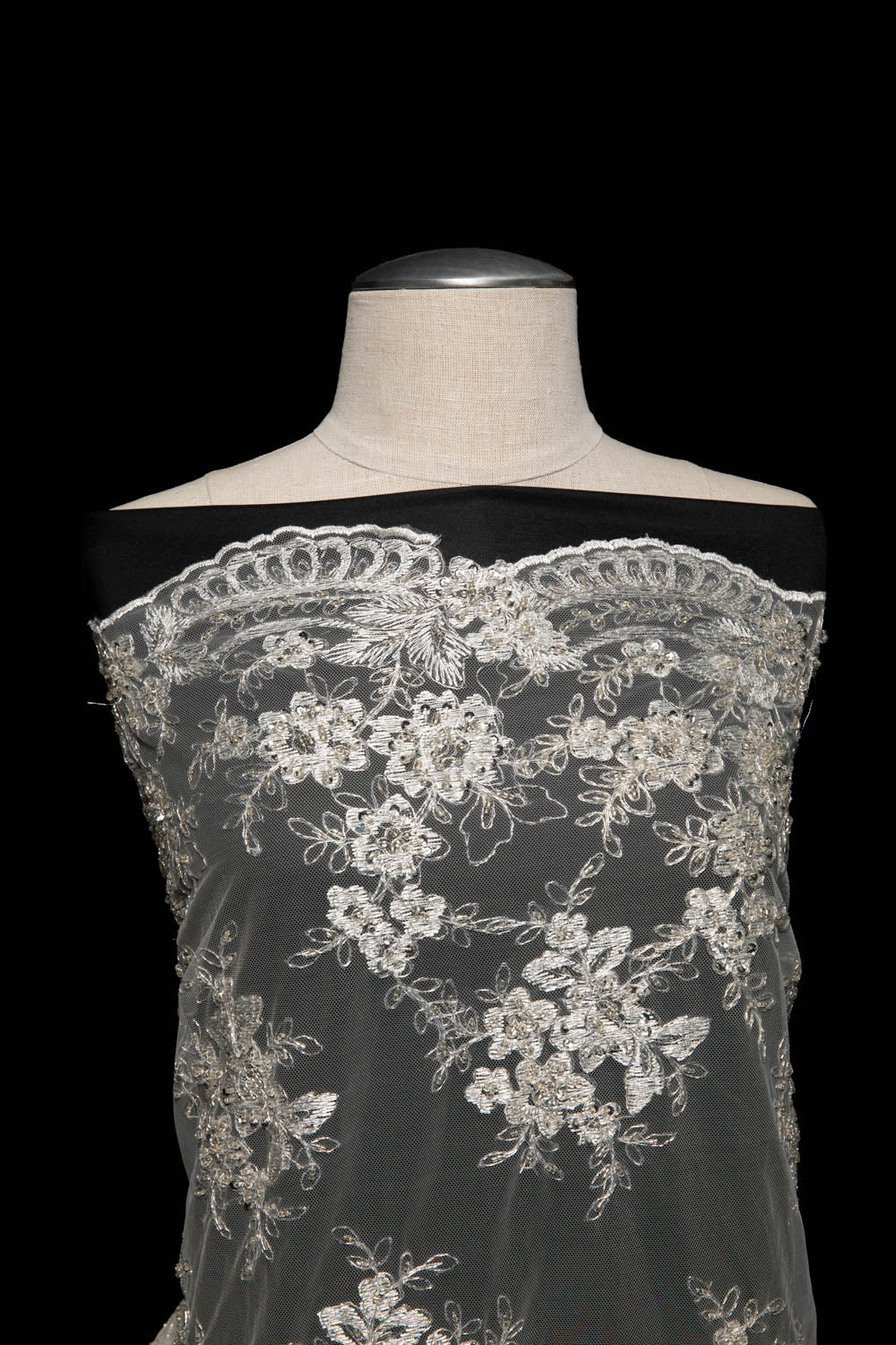 1 Yard Intricate Design Embroidered Tulle Lace Fabric 52" Wide Designer Textile