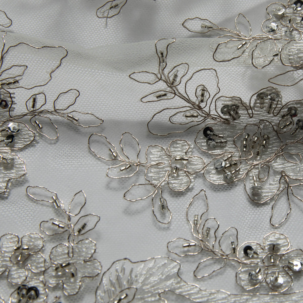 1 Yard 52" Wide Tulle Lace Fabric Embroidered with Intricate Design