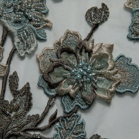 1 Yard Tulle Lace Fabric Embroidered Applique 3D Floral Design Elegant Style 52" Wide