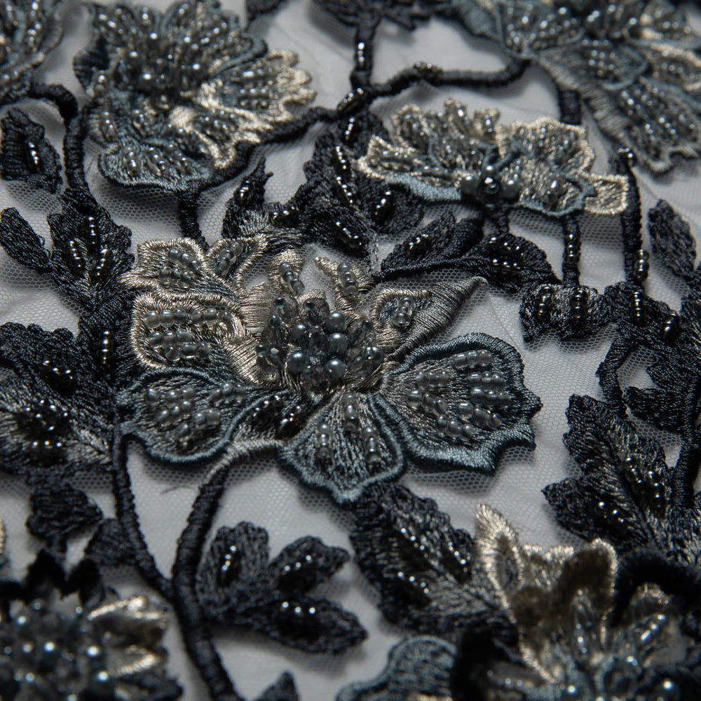 1 Yard Tulle Lace Fabric Embroidered Applique 3D Floral Design Elegant Style 52" Wide