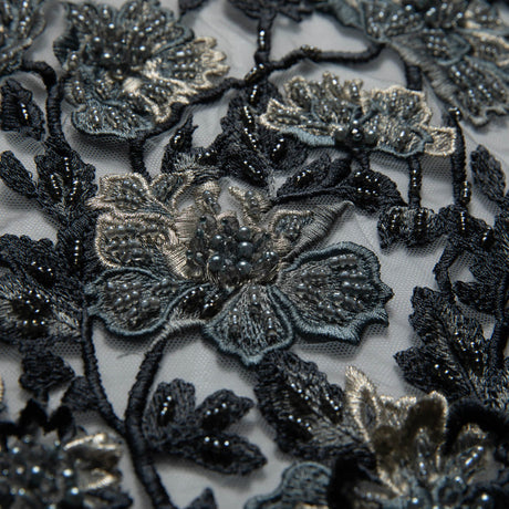 1 Yard Tulle Lace Fabric Embroidered Applique 3D Floral Design Elegant Style 52" Wide