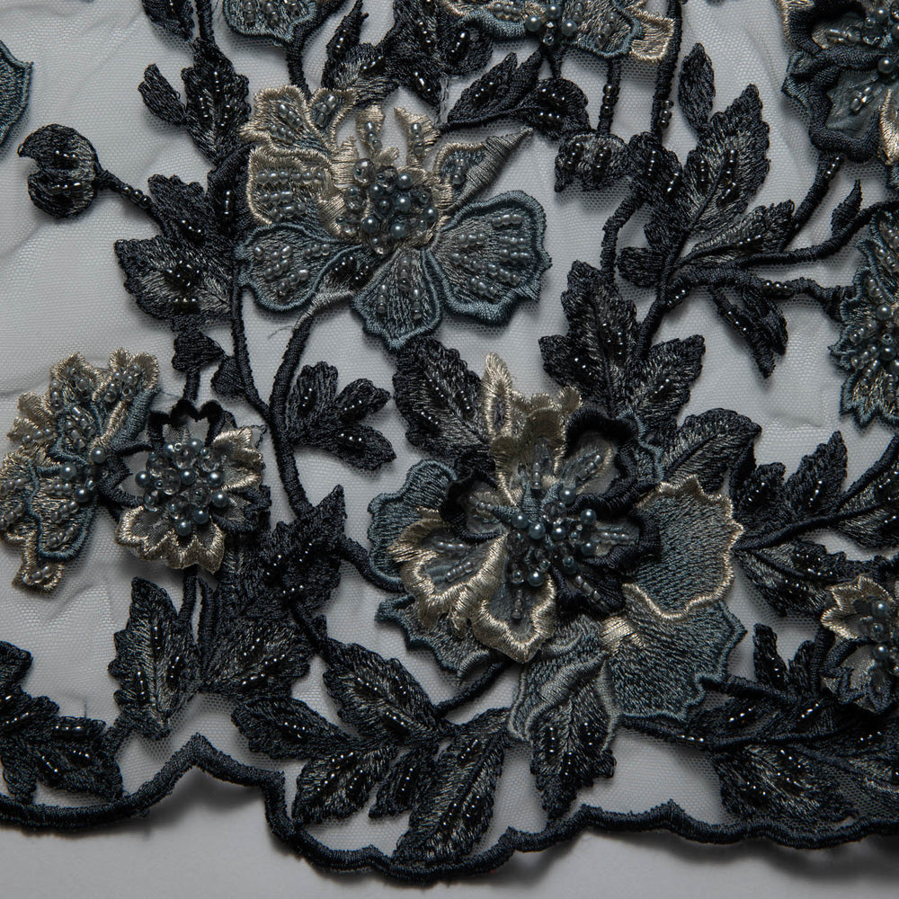 1 Yard Tulle Lace Fabric Embroidered Applique 3D Floral Design Elegant Style 52" Wide