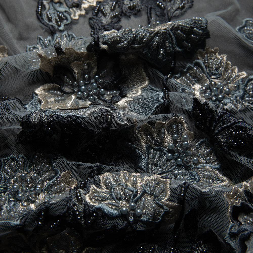 1 Yard Tulle Lace Fabric Embroidered Applique 3D Floral Design Elegant Style 52" Wide