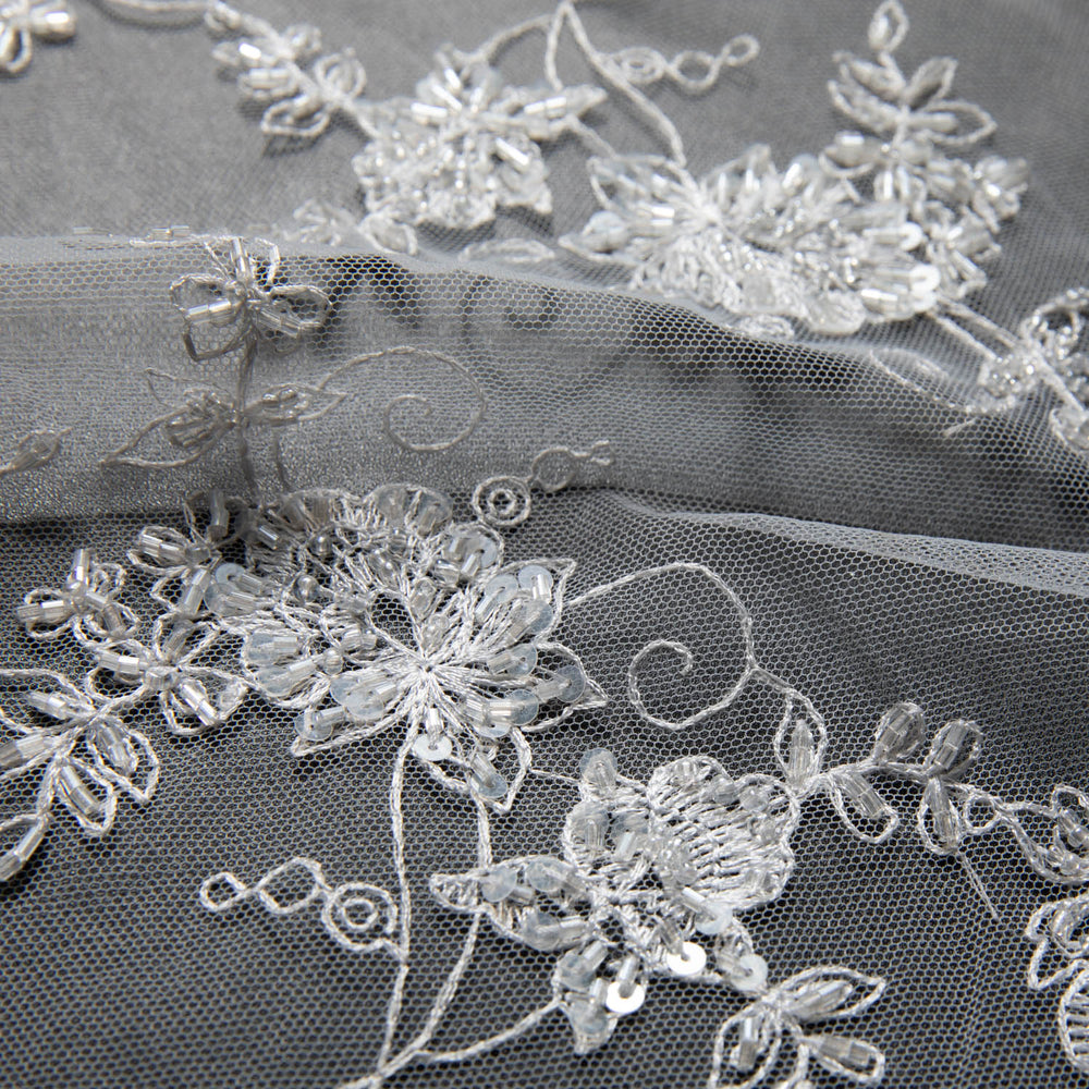 1 Yard Tulle Lace Fabric Embroidered Romantic Floral Pattern Polyester 52/54" Wide