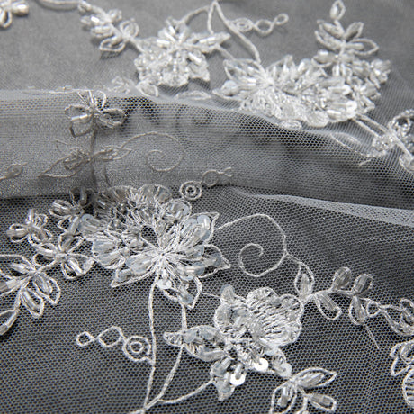 1 Yard Tulle Lace Fabric Embroidered Romantic Floral Pattern Polyester 52/54" Wide