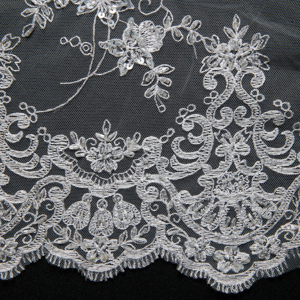 1 Yard Tulle Lace Fabric Embroidered Romantic Floral Pattern Polyester 52/54" Wide