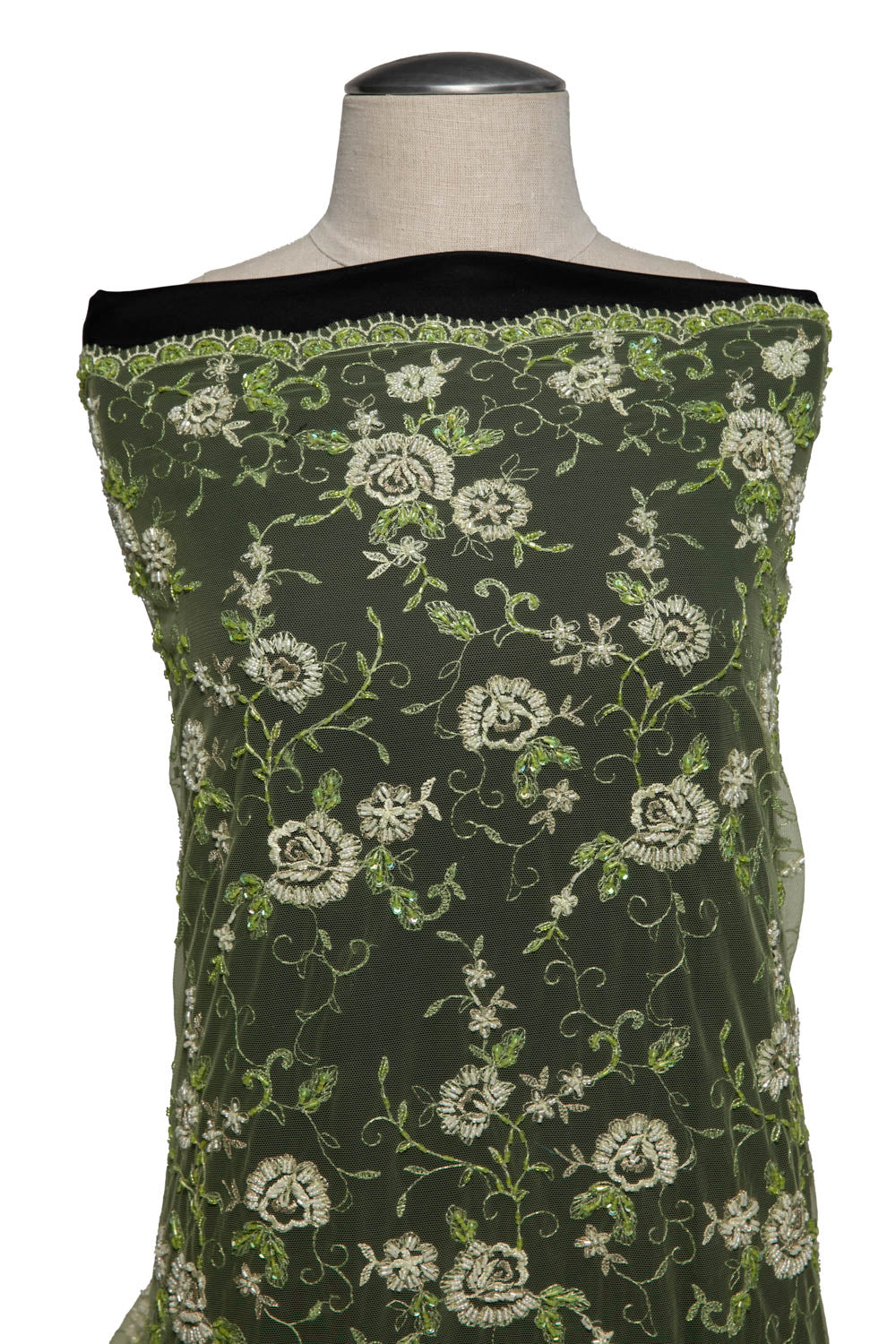 1 Yard Embroidered Tulle Lace Fabric 52" Wide, Intricate Elegant Design for Dressmaking & Decor