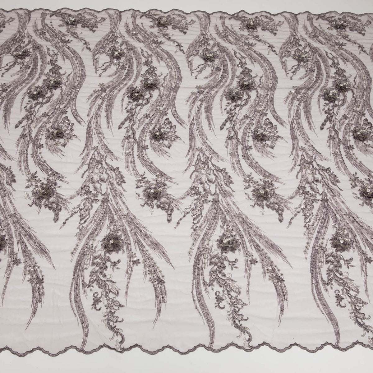 1 Yard Tulle Lace Fabric with Beautiful 3D Floral Embroidery, 52" Wide