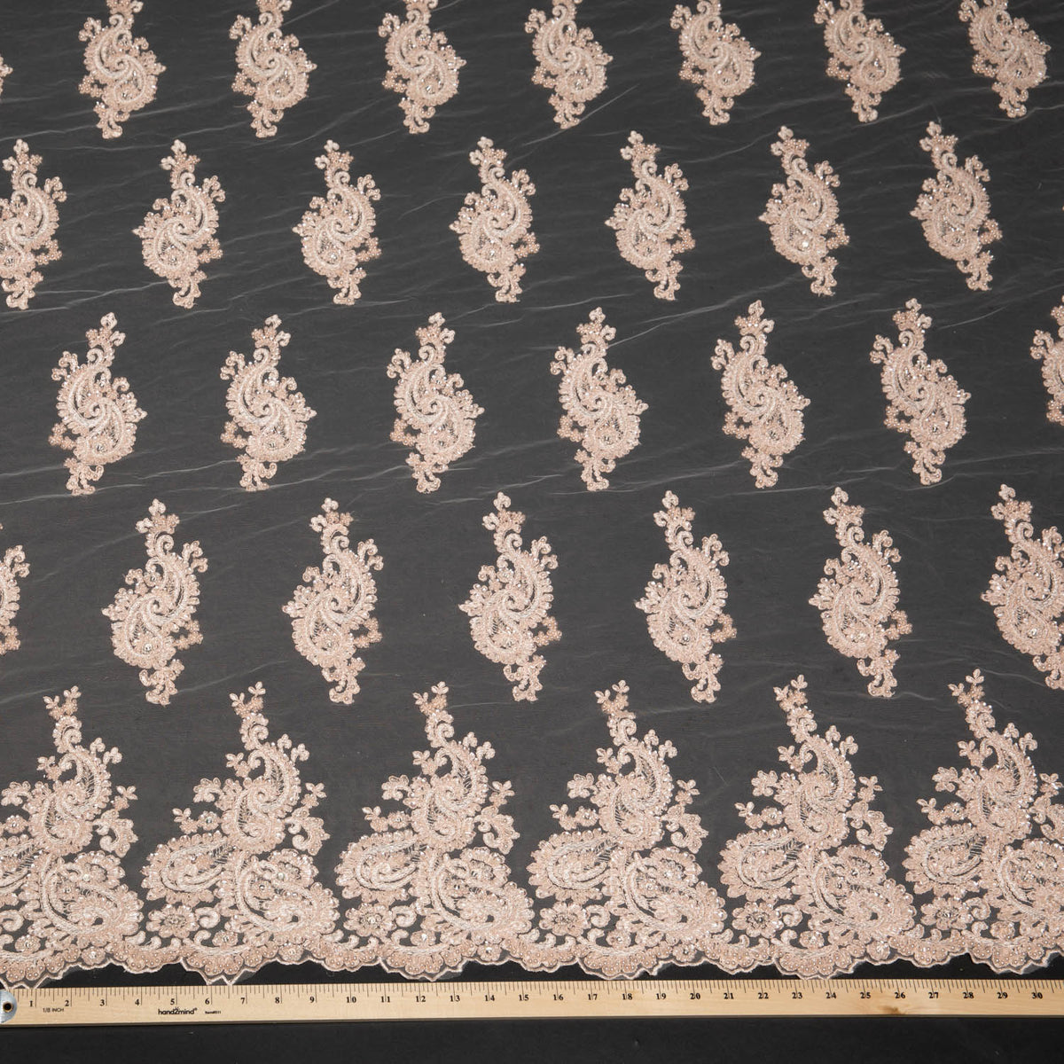 1 Yard Luxurious Embroidered Tulle Lace Fabric with Intricate Design 52" Wide