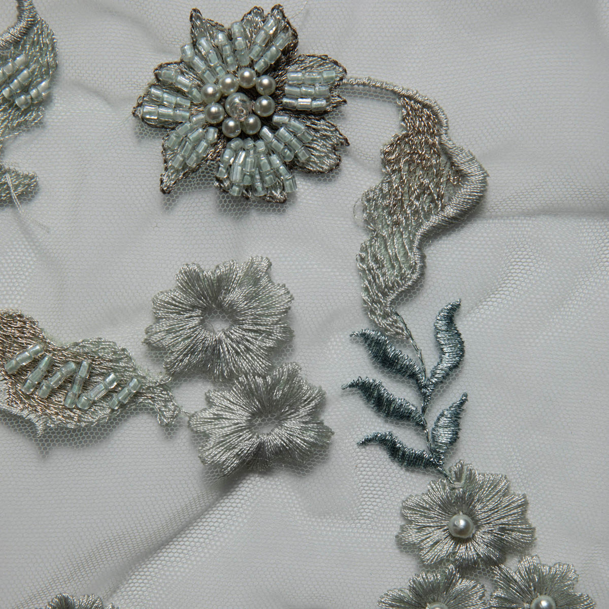 1 Yard Tulle Lace Fabric Embroidered with Applique and Amazing 3D Floral Design, 52" Wide