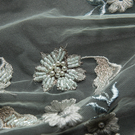 1 Yard 52" Wide Tulle Lace Fabric with 3D Floral Applique Embroidery Bridal & Costume Fabric