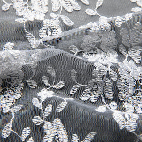 1 Yard Tulle Lace Fabric with Beautiful Intricate Embroidery, 52" Wide