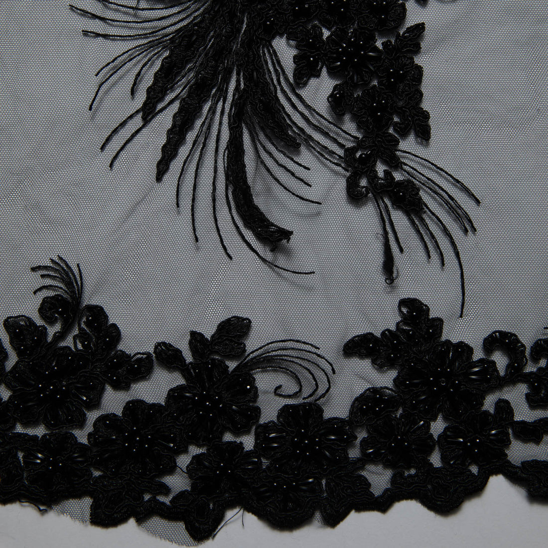 1 Yard Elegant 52" Wide Tulle Lace Fabric with Cord Embroidery and Intricate Design