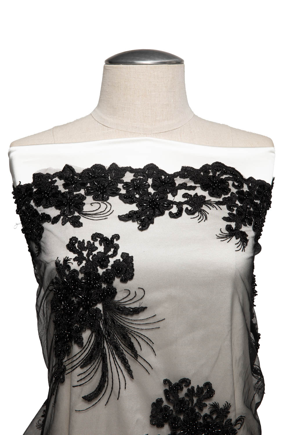 1 Yard Tulle Lace Embroidered Fabric with Cord Detail, 52" Wide