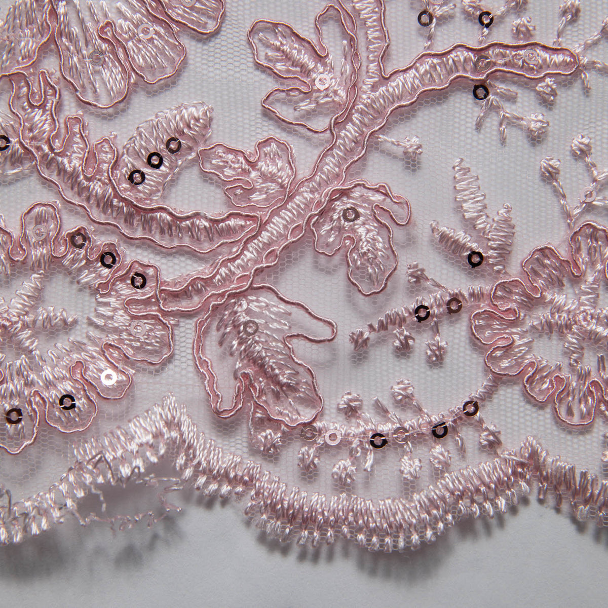 1 Yard Tulle Lace Embroidered Fabric with Cord, Sequins, and Floral Design, 52" Wide