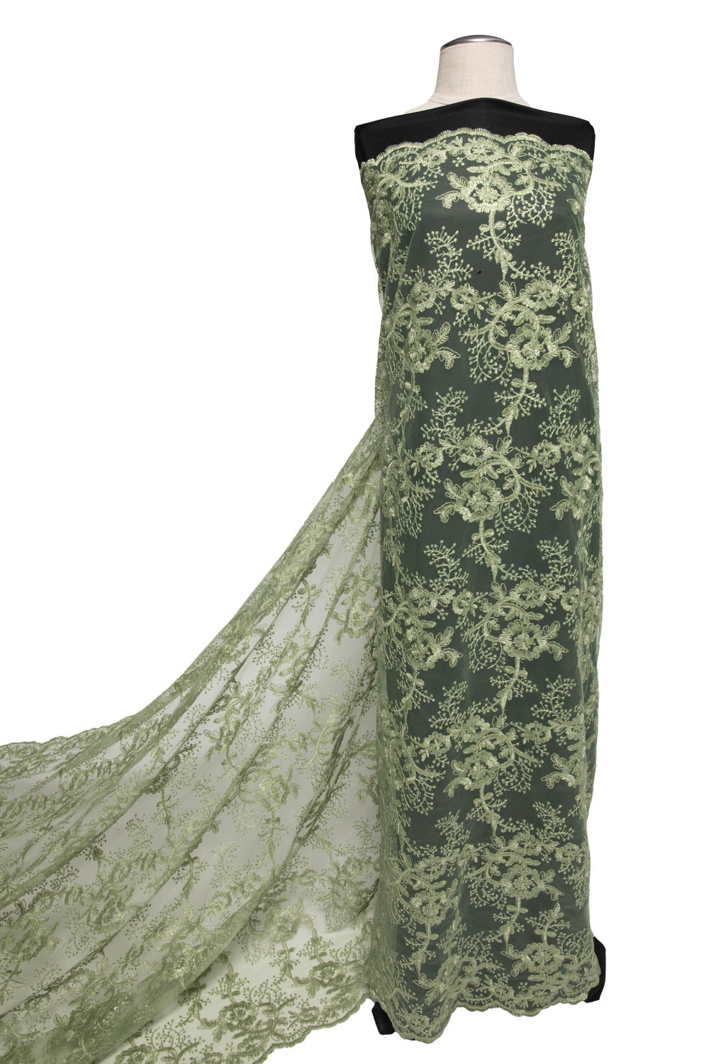 1 Yard Tulle Lace Embroidered Fabric with Cord, Sequins, and Floral Design, 52" Wide