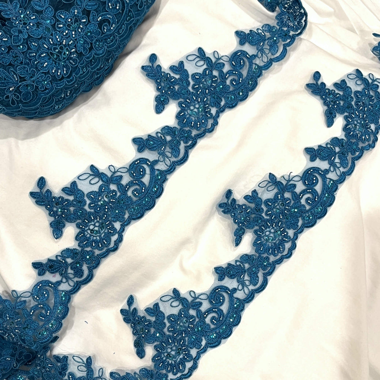 Beaded Corded Lace Trim on Polyester Net Mesh