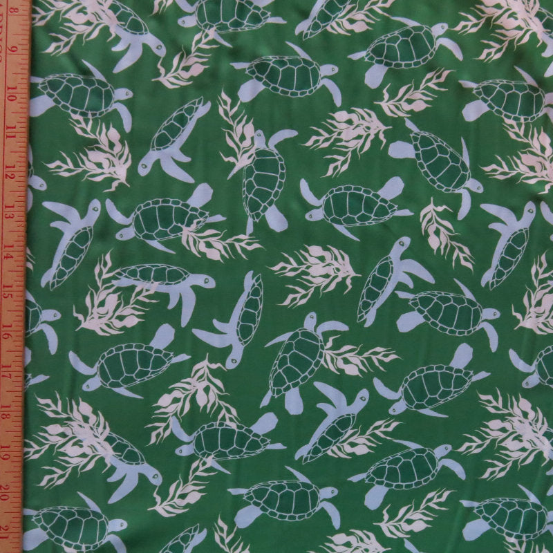 Swim Knit Nylon Spandex Turtles on Green 4-Way Stretch