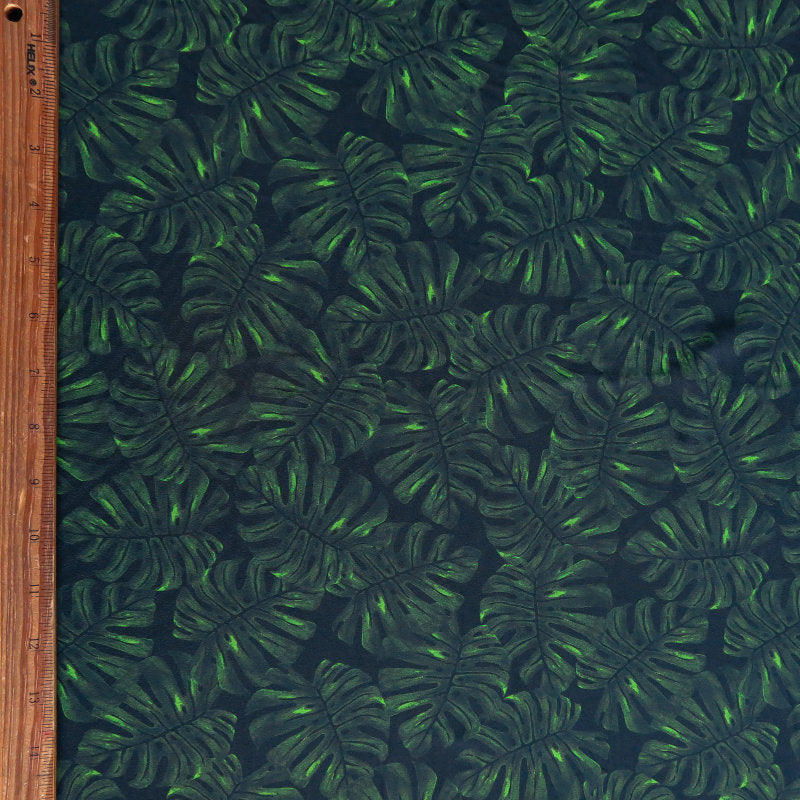 Swim Knit Nylon Spandex Twilight Monstera Print
