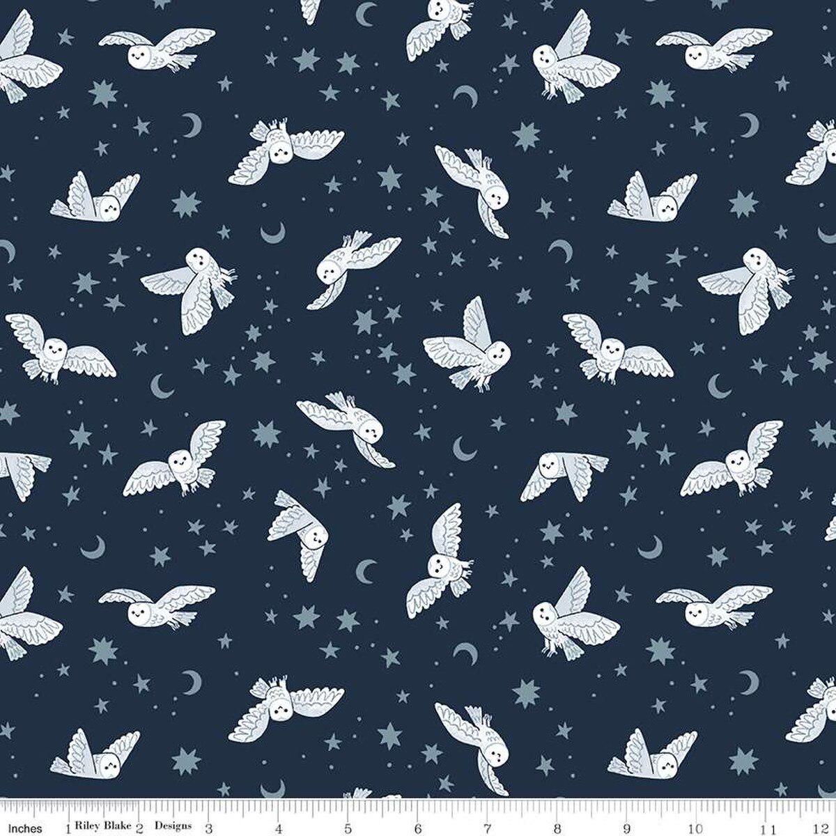 Quilting Cotton Twilight Creatures Night Owls Indigo Riley Blake