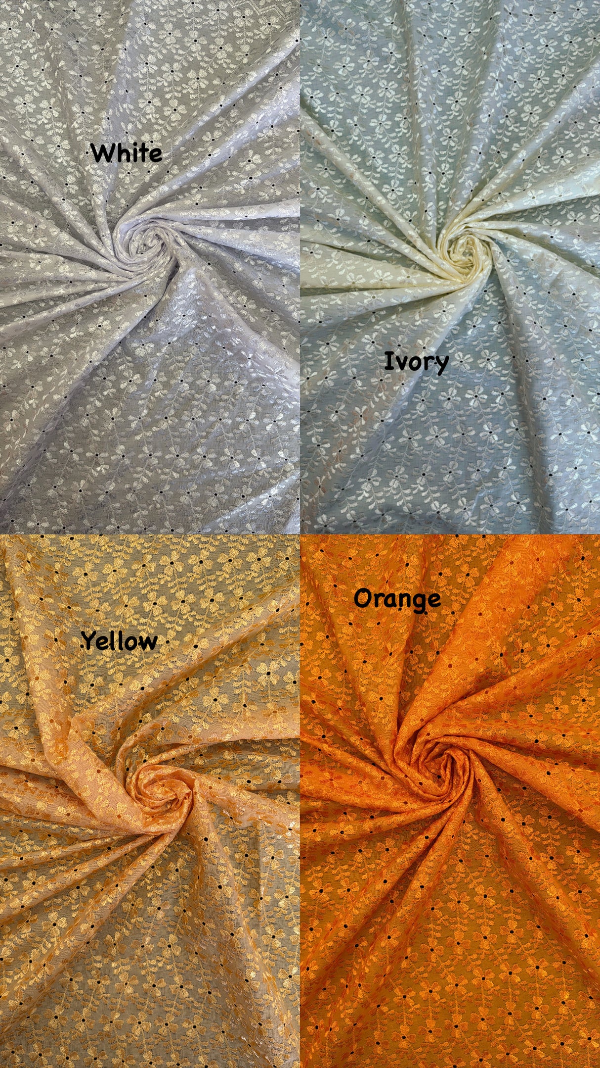 Heavy Eyelet Polyester Cotton Fabric - Yellow Floral Embroidery, 41"-42" Width